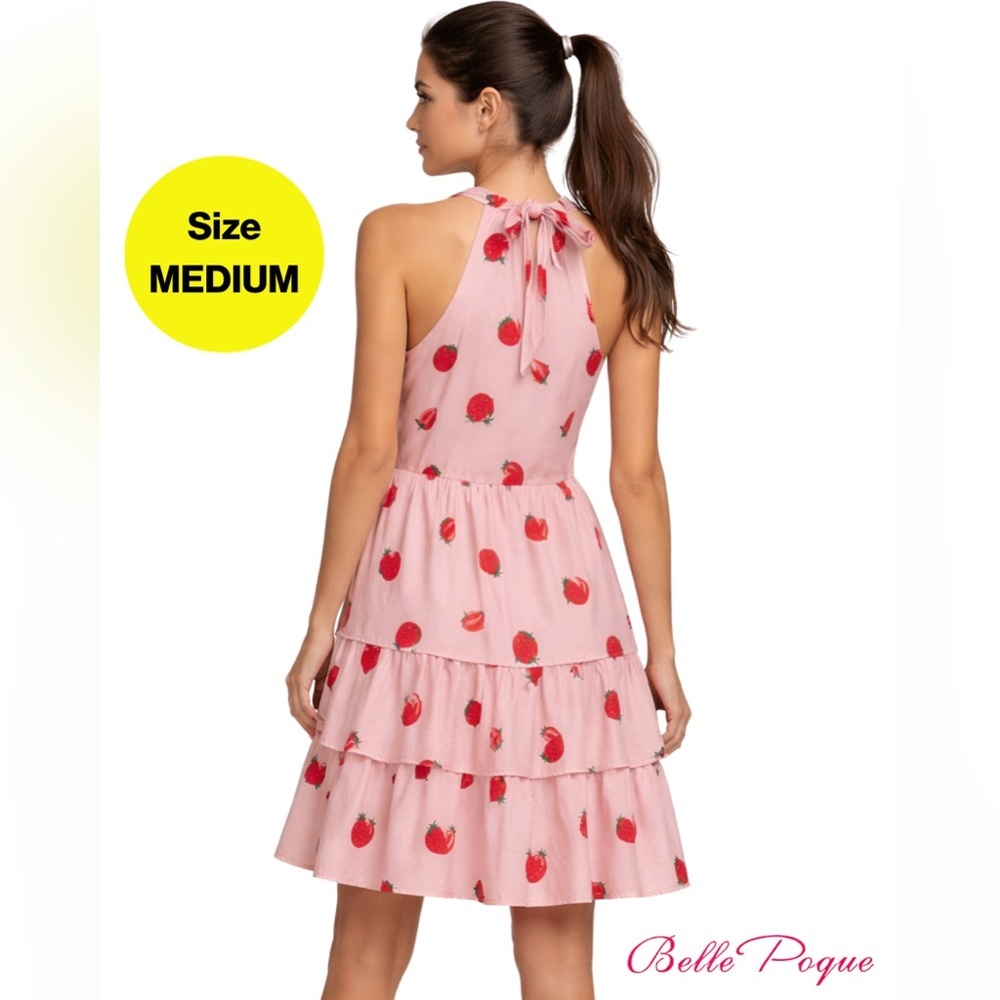 2/for $20 🪩 BELLE POQUE Strawberry Tiered Halter Midi Dress (Women’s Medium)